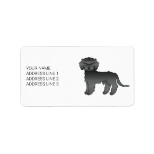 Black Mini Goldendoodle Cartoon Dog & Text Label