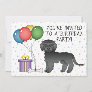 Black Mini Goldendoodle Cute Cartoon Dog Birthday Invitation