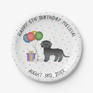 Black Mini Goldendoodle Cute Cartoon Dog Birthday Paper Plate