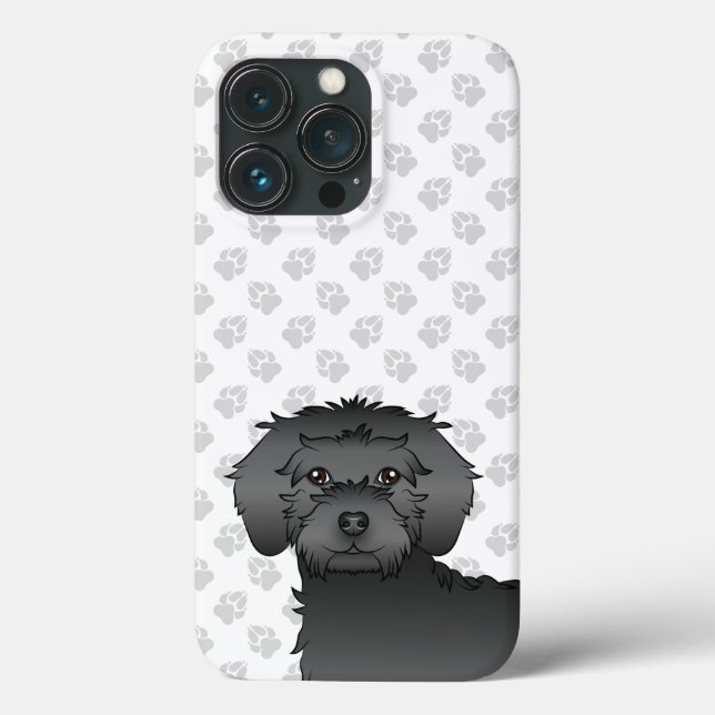Black Mini Goldendoodle Cute Cartoon Dog Head Case-Mate iPhone Case (Back)
