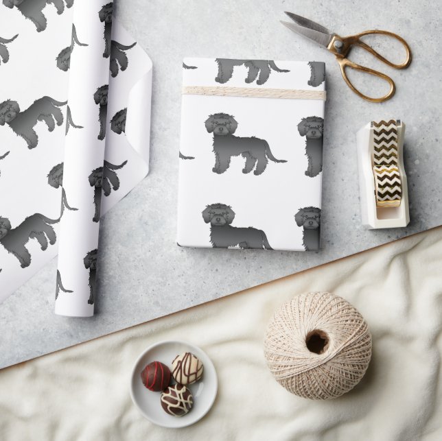 Black Mini Goldendoodle Cute Cartoon Dog Pattern Wrapping Paper (Crafts)