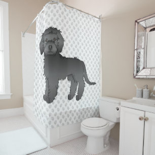 Black Mini Goldendoodle Cute Cartoon Dog & Paws Shower Curtain