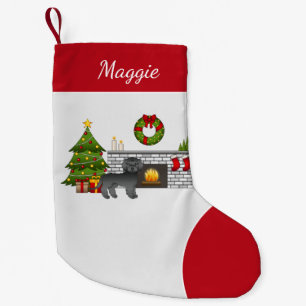 Black Mini Goldendoodle - Festive Christmas Room Small Christmas Stocking