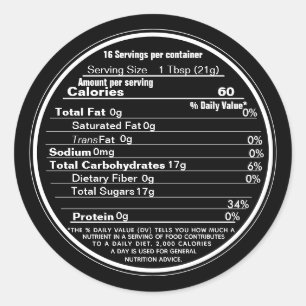 Black Mini Lid Label Honey Nutrition Facts