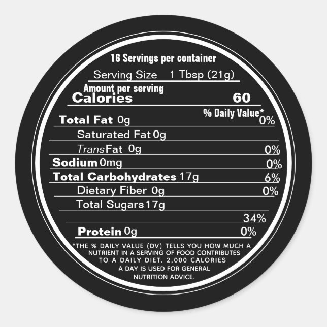 Black Mini Lid Label Honey Nutrition Facts (Front)