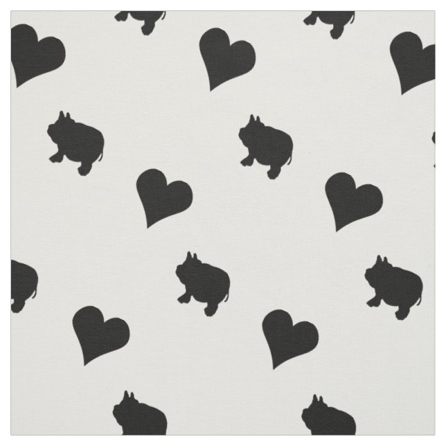 Black Mini Pigs and Hearts Silhouette Fabric (Swatch)
