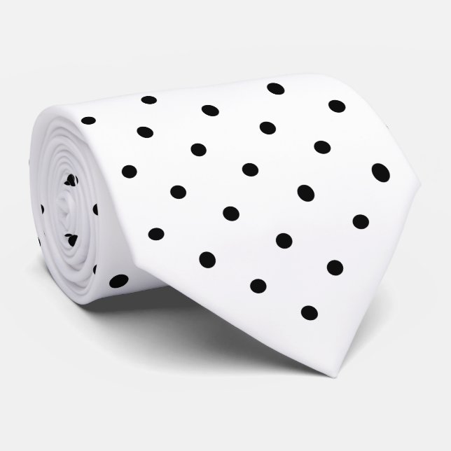 Black Mini Polka Dot Pattern on White Tie (Rolled)