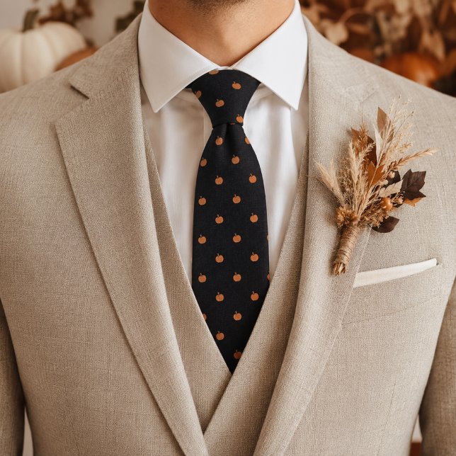 Black Mini Pumpkin Micro Pattern Subtle Halloween Tie (Creator Uploaded)