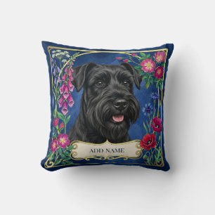 Black Miniature Schnauzer On Blue Cushion