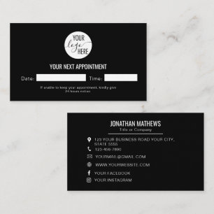 Black Minimal Company Logo Next Appointment Cards