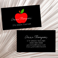 Black Minimal Custom Name Teacher Red Apple Gift