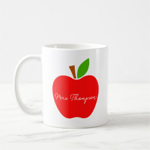 Black Minimal Custom Name Teacher Red Apple Gift Coffee Mug