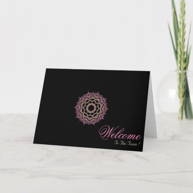 Black Minimal Mandala Art Welcome Wishing Card (Front)