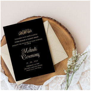 Black Minimal Mehndi Henna Ceremony Muslim Wedding Invitation