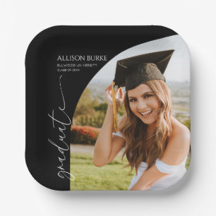 Black Minimal Minimalist Photo Arch Graduation Paper Plate