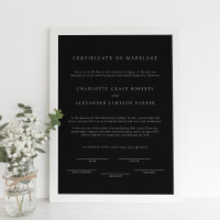 Black Minimal Modern Elegant Marriage Certificate
