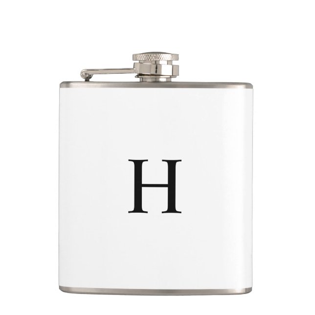 Black Minimal Modern Elegant Monogram Hip Flask (Front)