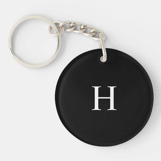 Black Minimal Modern Elegant Monogram Key Ring (Front)