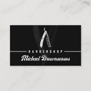 Black Minimal Modern Razor Barber Business Card