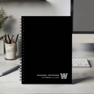 BLACK Minimal Monogram Initial CORPORATE BUSINESS Notebook