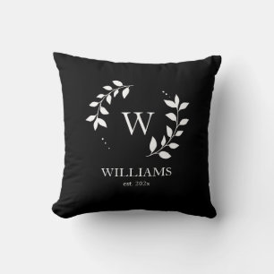 Black Minimal Monogram Initial Modern Newlywed Cushion