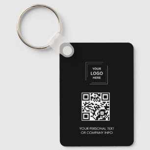 Black Minimal QR Business Logo Keychain Design