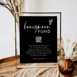 Black Minimal QR Code Wedding Honeymoon Fund Poster