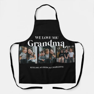 Black Minimal Retro We Love You Grandma 3 Picture  Apron