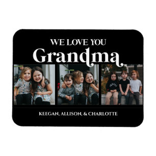 Black Minimal Retro We Love You Grandma 3 Picture  Magnet