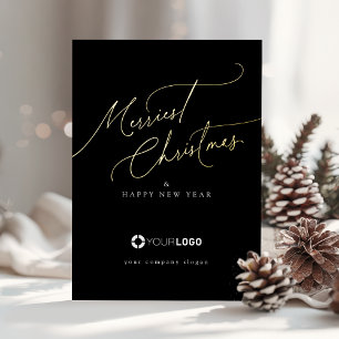 Black Minimal Script Merriest Christmas Company Foil Holiday Card
