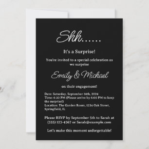 Black Minimal Surprise Engagement Party  Invitation
