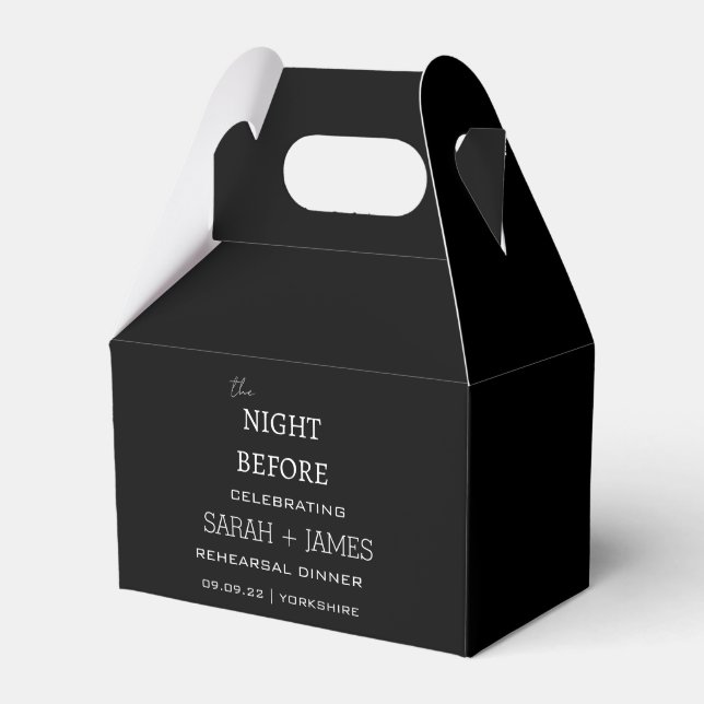Black Minimal The Night Before Rehearsal Dinner  Favour Box (Front Side)