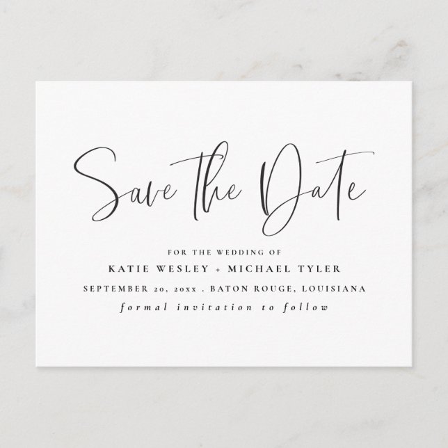 Black Minimal Typography Save the Date Announcement Postcard (Front)