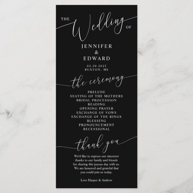 Black Minimal Wedding Ceremony Program Programme (Front)