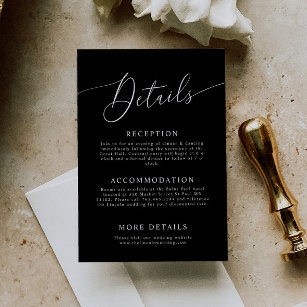 Black Minimal Wedding Details  Enclosure Card