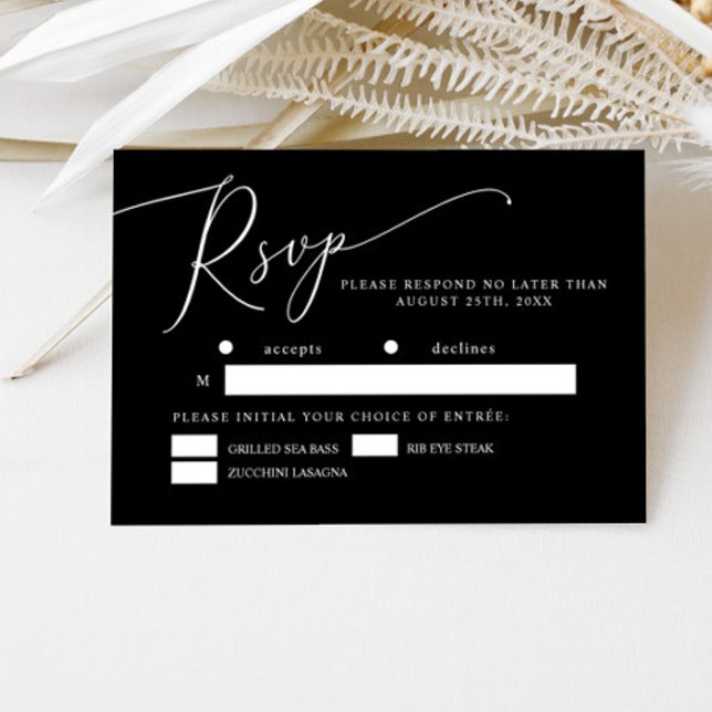 Black Minimal Wedding Meal Choice RSVP Card (Creator Uploaded)