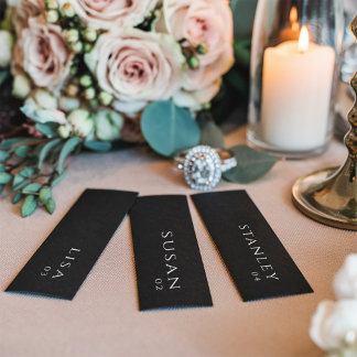Black Minimal Wedding Name Tag Table Place Cards