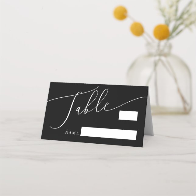 Black Minimal Wedding Table Number Place Card (Front)