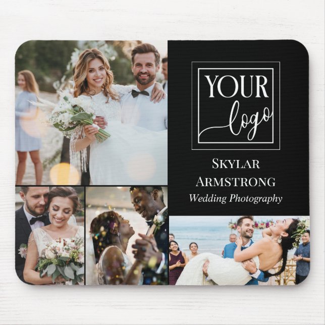 Black Minimal Your Logo Photo Collage Photographer Mouse Mat (Front)