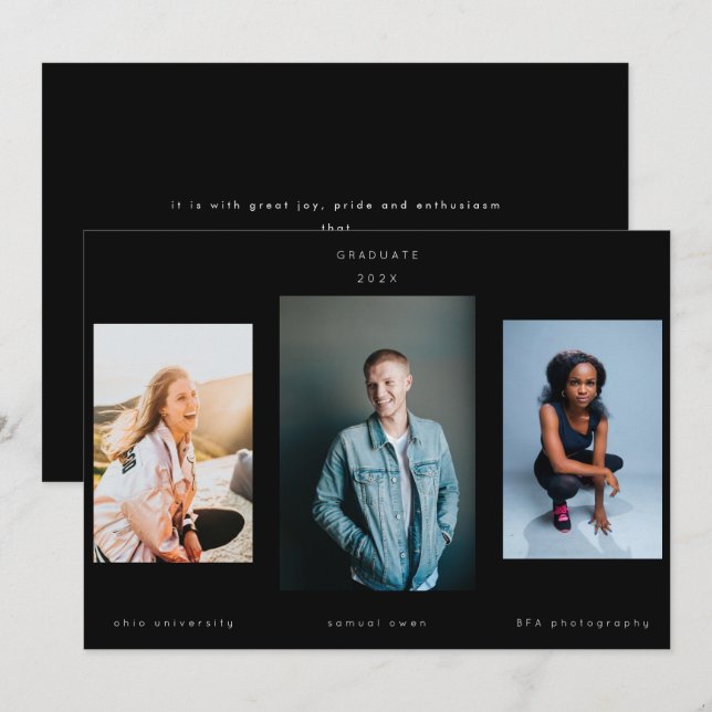 Black Minimalism Portrait Photo College University Announcement (Front/Back)