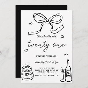 Black Minimalist 21st Birthday Party Invitation