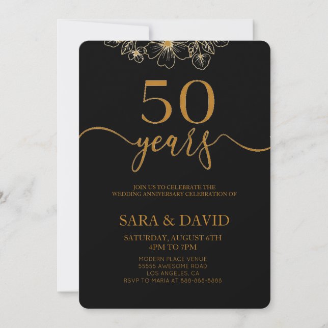 Black Minimalist 50th wedding anniversary Invitation (Front)