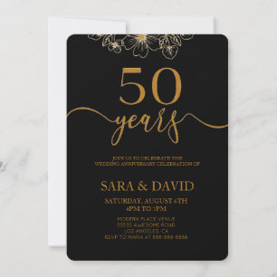 Black Minimalist 50th wedding anniversary Invitation