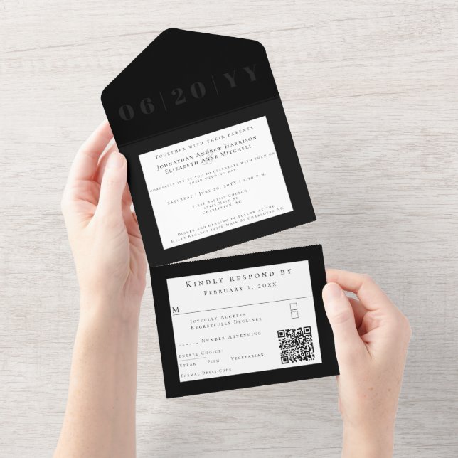 Black Minimalist Bold Type Wedding All In One Invitation (Tearaway)