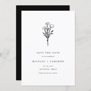 Black Minimalist Botanical Bouquet QR Code Save The Date