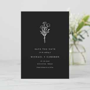 Black Minimalist Botanical Bouquet QR Code Save The Date