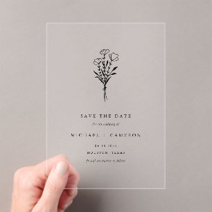 Black Minimalist Botanical Save the Date Acrylic Invitations