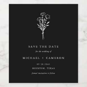 Black Minimalist Botanical Save the Date Wine Label