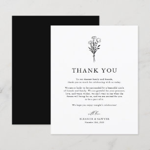 Black Minimalist Botanicals Wedding Thank You