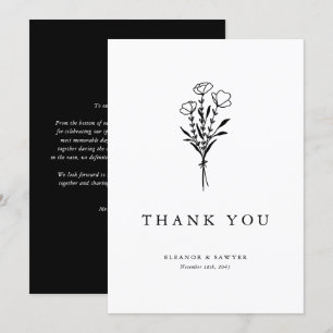 Black Minimalist Botanicals Wedding Thank You Card